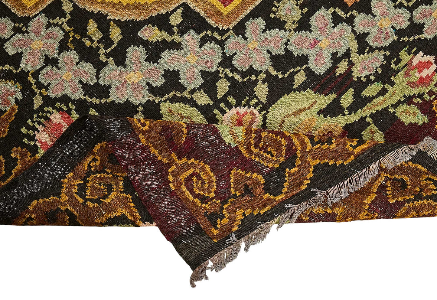 7x10 Black Vintage Moldovan Kilim Rug - 51305