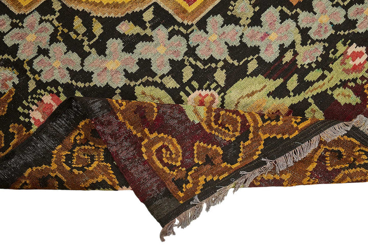 7x10 Black Vintage Moldovan Kilim Rug - 51305