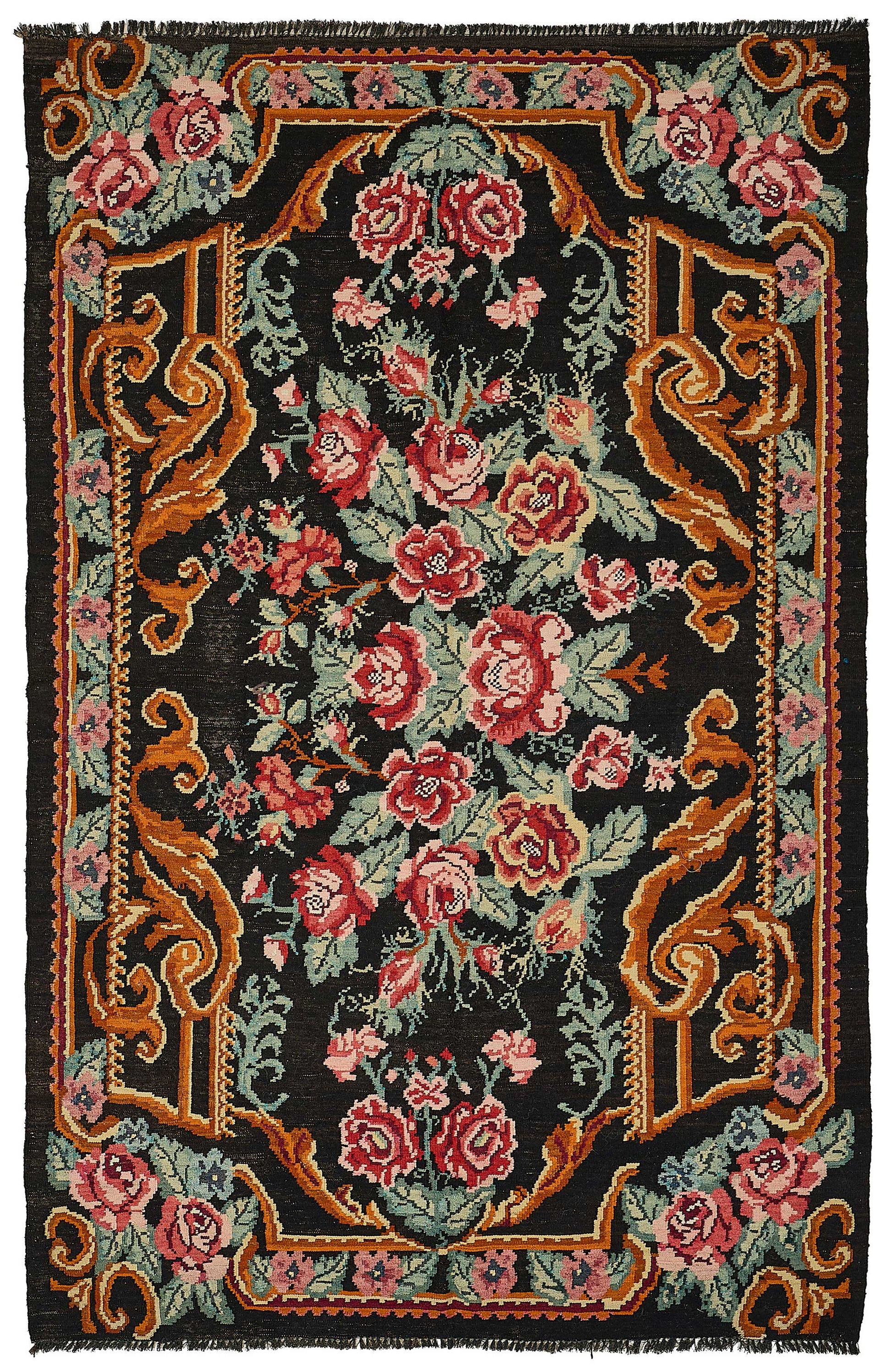 6x9 Black Vintage Moldovan Kilim Rug - 51307