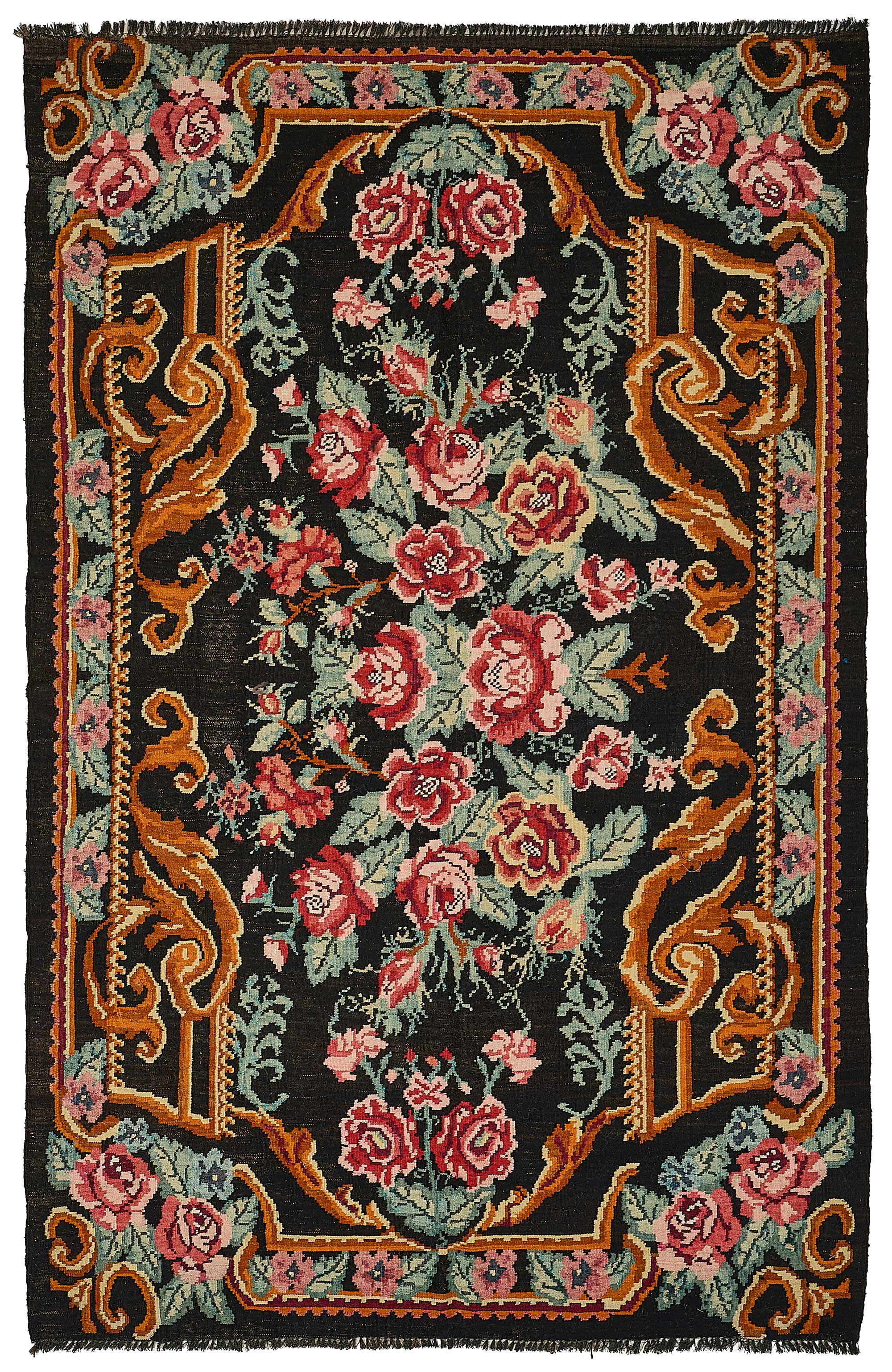 6x9 Black Vintage Moldovan Kilim Rug - 51307