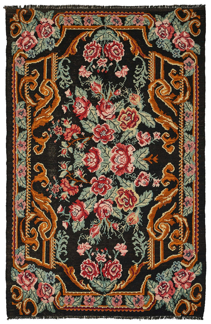 6x9 Black Vintage Moldovan Kilim Rug - 51307