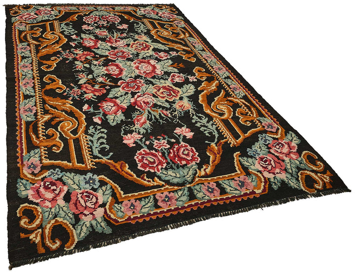 6x9 Black Vintage Moldovan Kilim Rug - 51307
