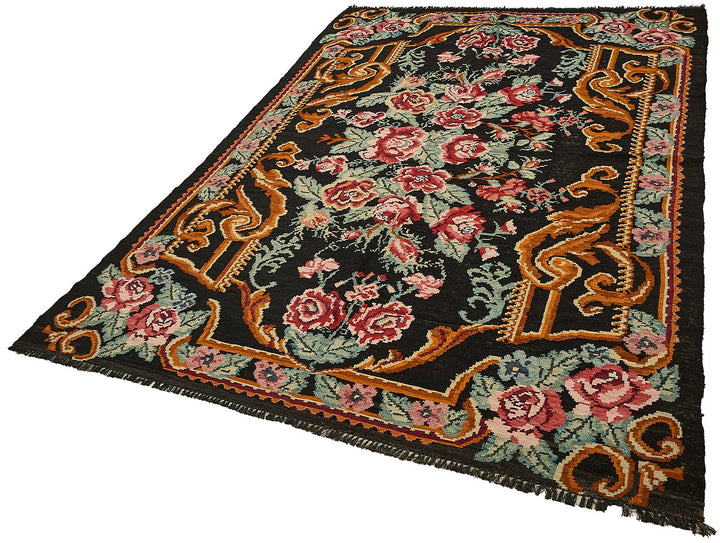 6x9 Black Vintage Moldovan Kilim Rug - 51307