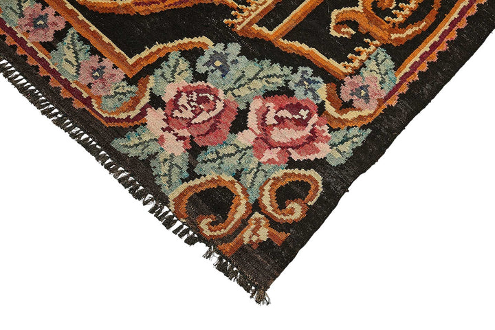 6x9 Black Vintage Moldovan Kilim Rug - 51307