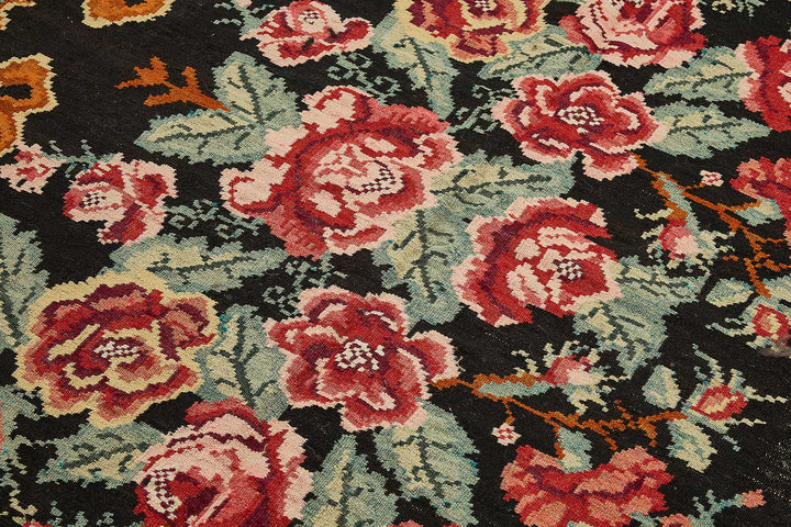 6x9 Black Vintage Moldovan Kilim Rug - 51307