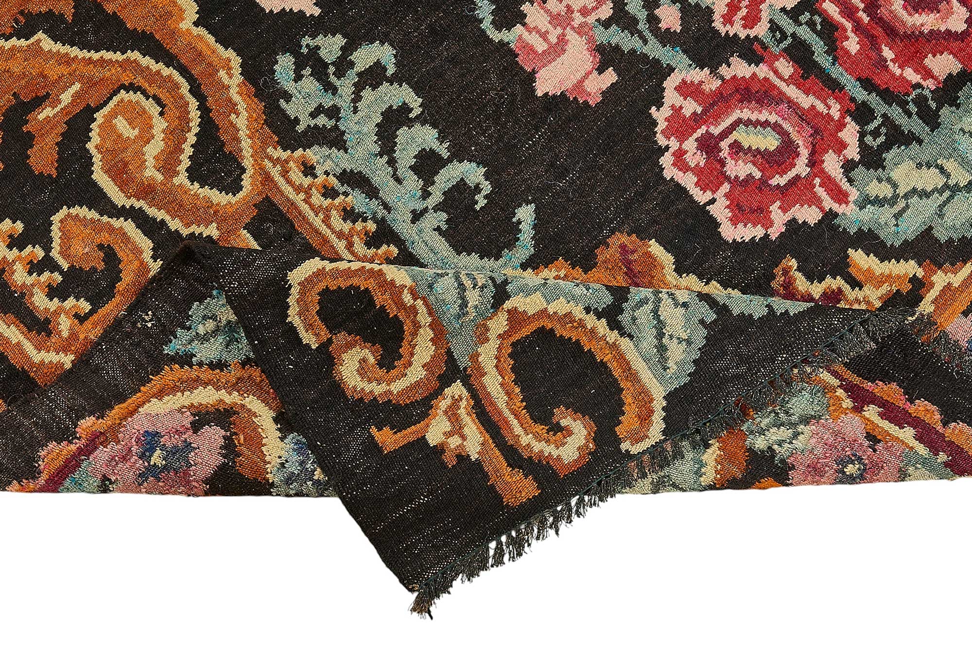 6x9 Black Vintage Moldovan Kilim Rug - 51307