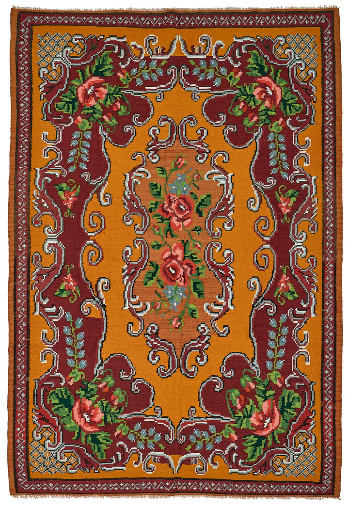 6x9 Orange Vintage Moldovan Kilim Rug - 51308