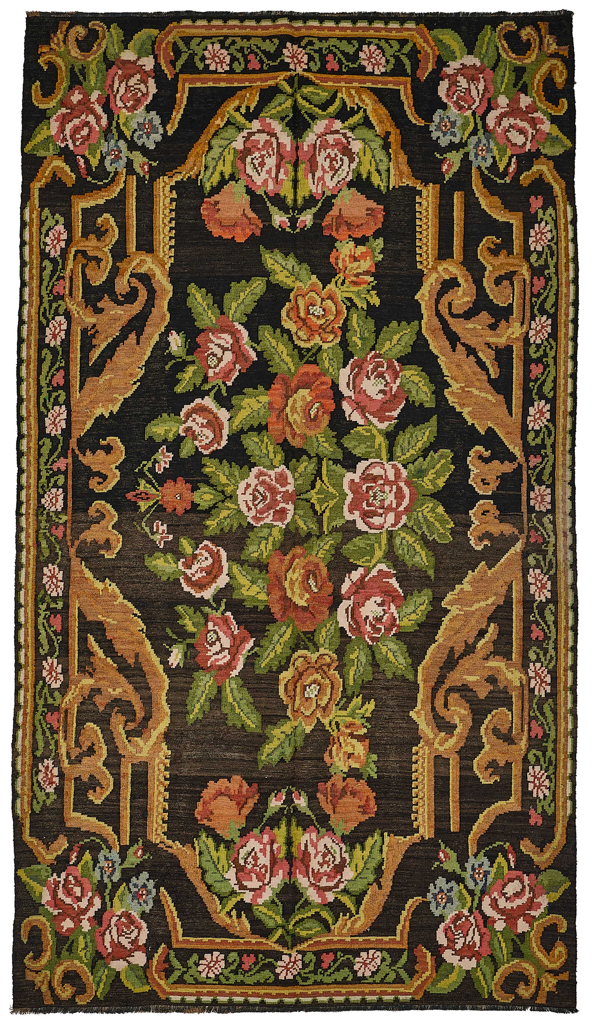 5x10 Black Vintage Moldovan Kilim Rug - 51309
