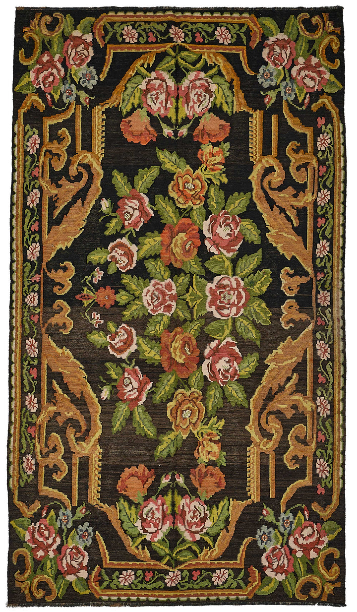 5x10 Black Vintage Moldovan Kilim Rug - 51309