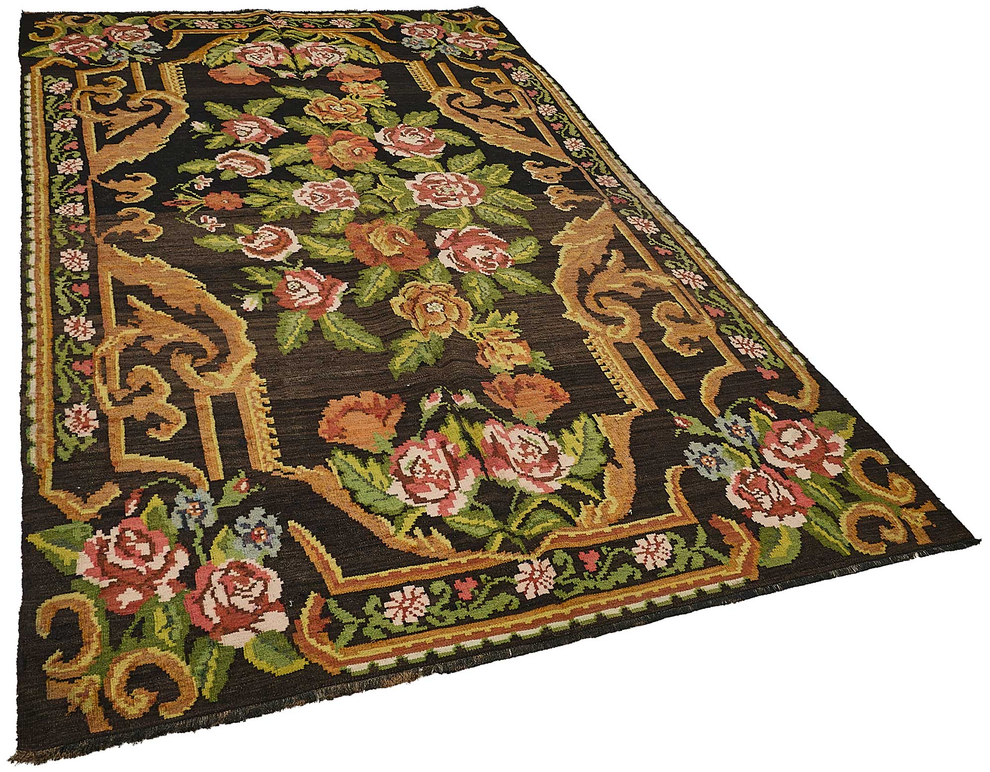 5x10 Black Vintage Moldovan Kilim Rug - 51309