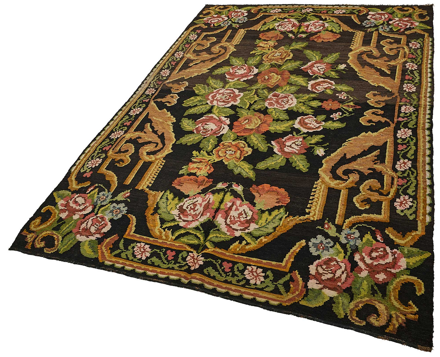 5x10 Black Vintage Moldovan Kilim Rug - 51309