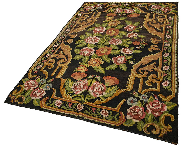 5x10 Black Vintage Moldovan Kilim Rug - 51309