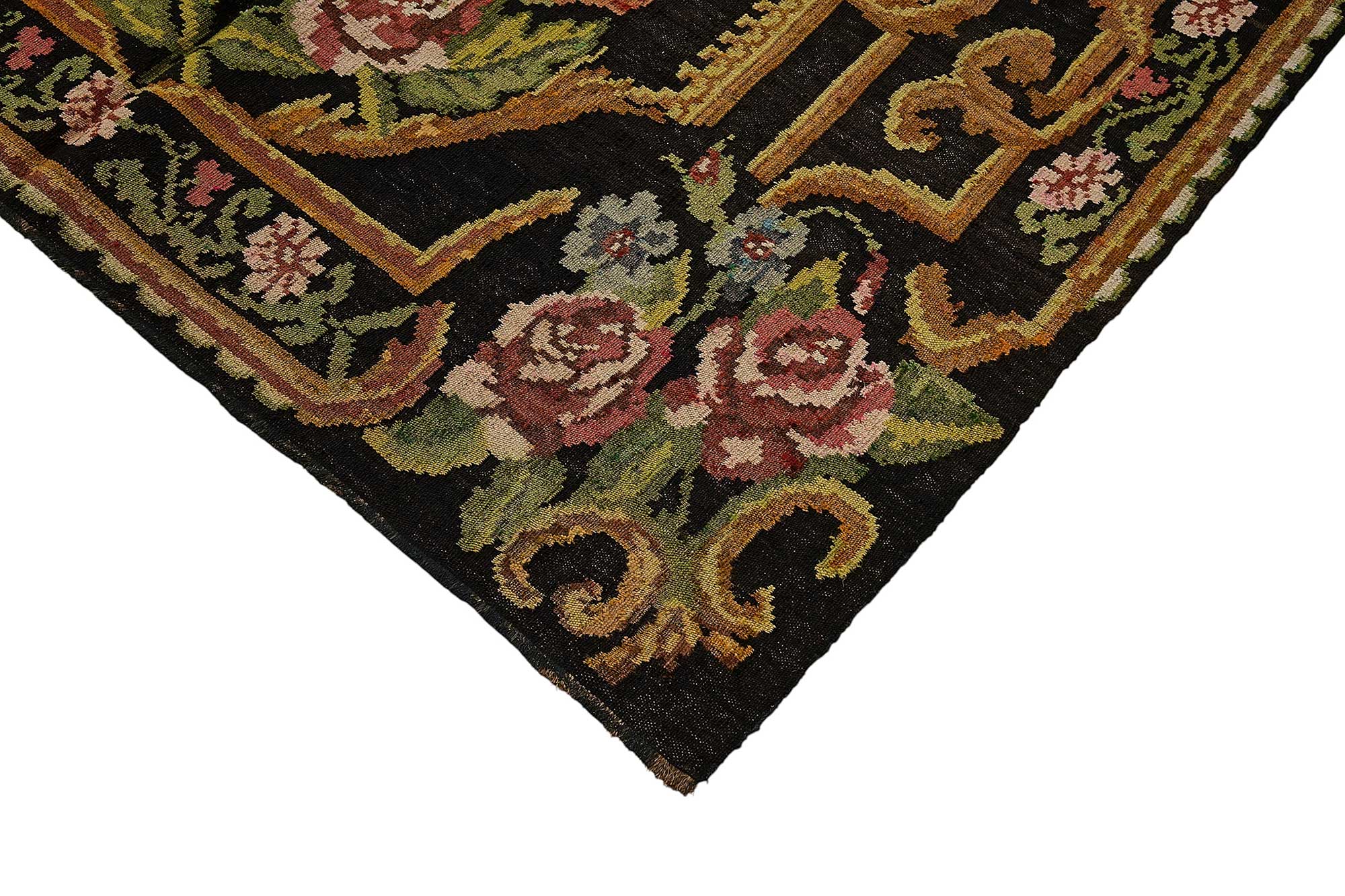 5x10 Black Vintage Moldovan Kilim Rug - 51309