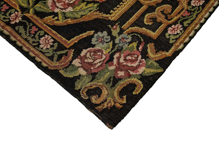 5x10 Black Vintage Moldovan Kilim Rug - 51309
