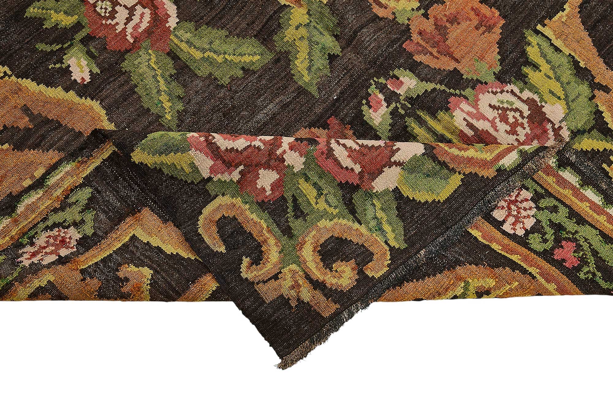 5x10 Black Vintage Moldovan Kilim Rug - 51309