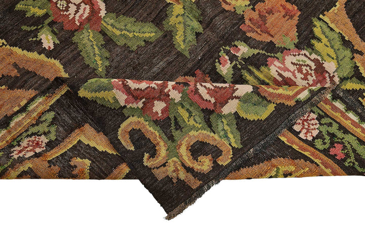 5x10 Black Vintage Moldovan Kilim Rug - 51309