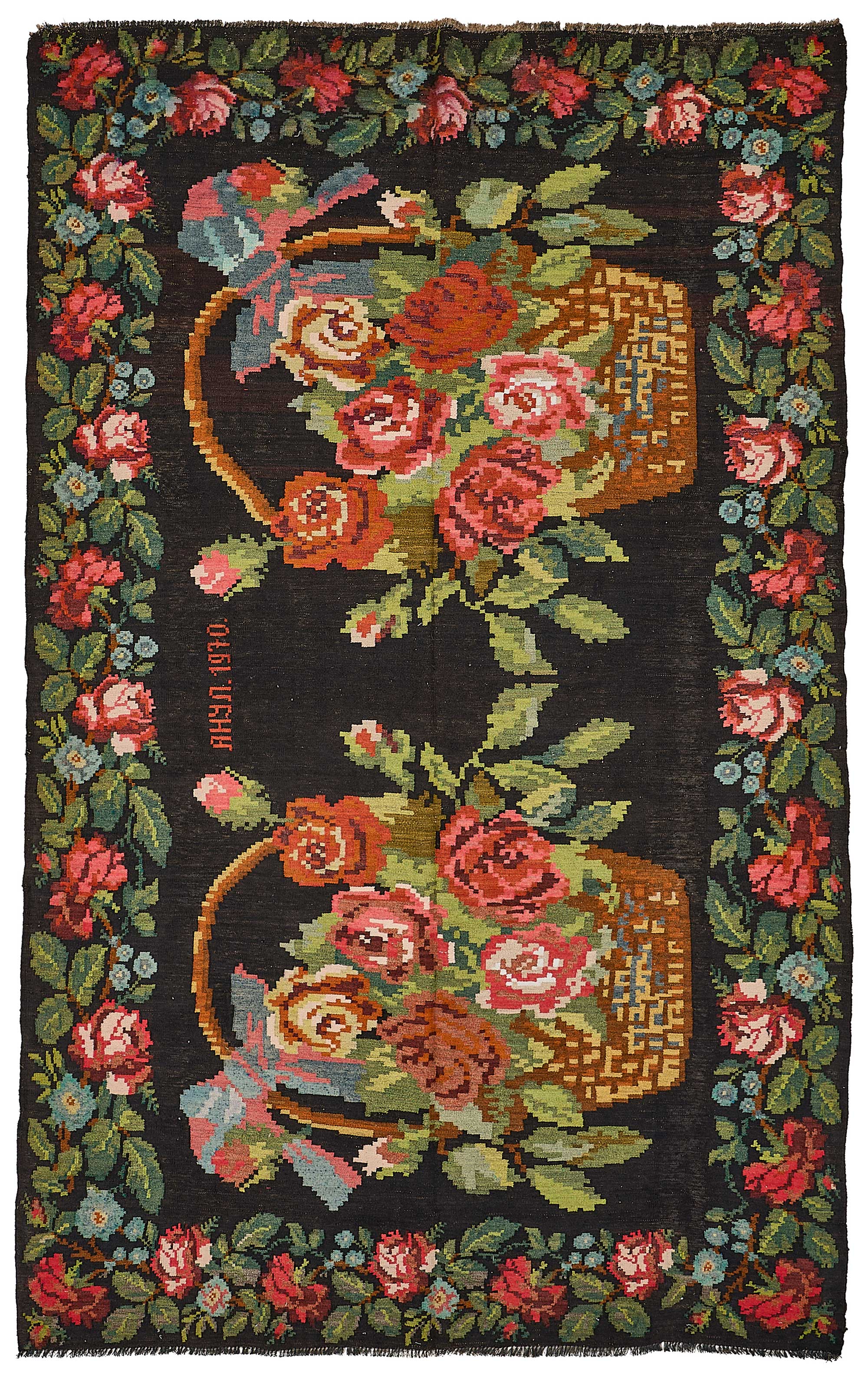 7x10 Black Vintage Moldovan Kilim Rug - 51311