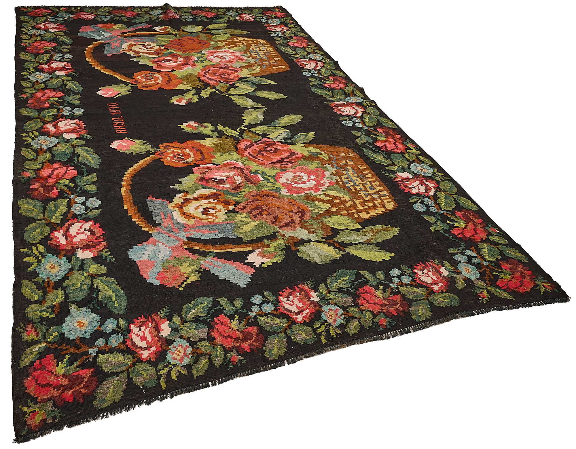 7x10 Black Vintage Moldovan Kilim Rug - 51311