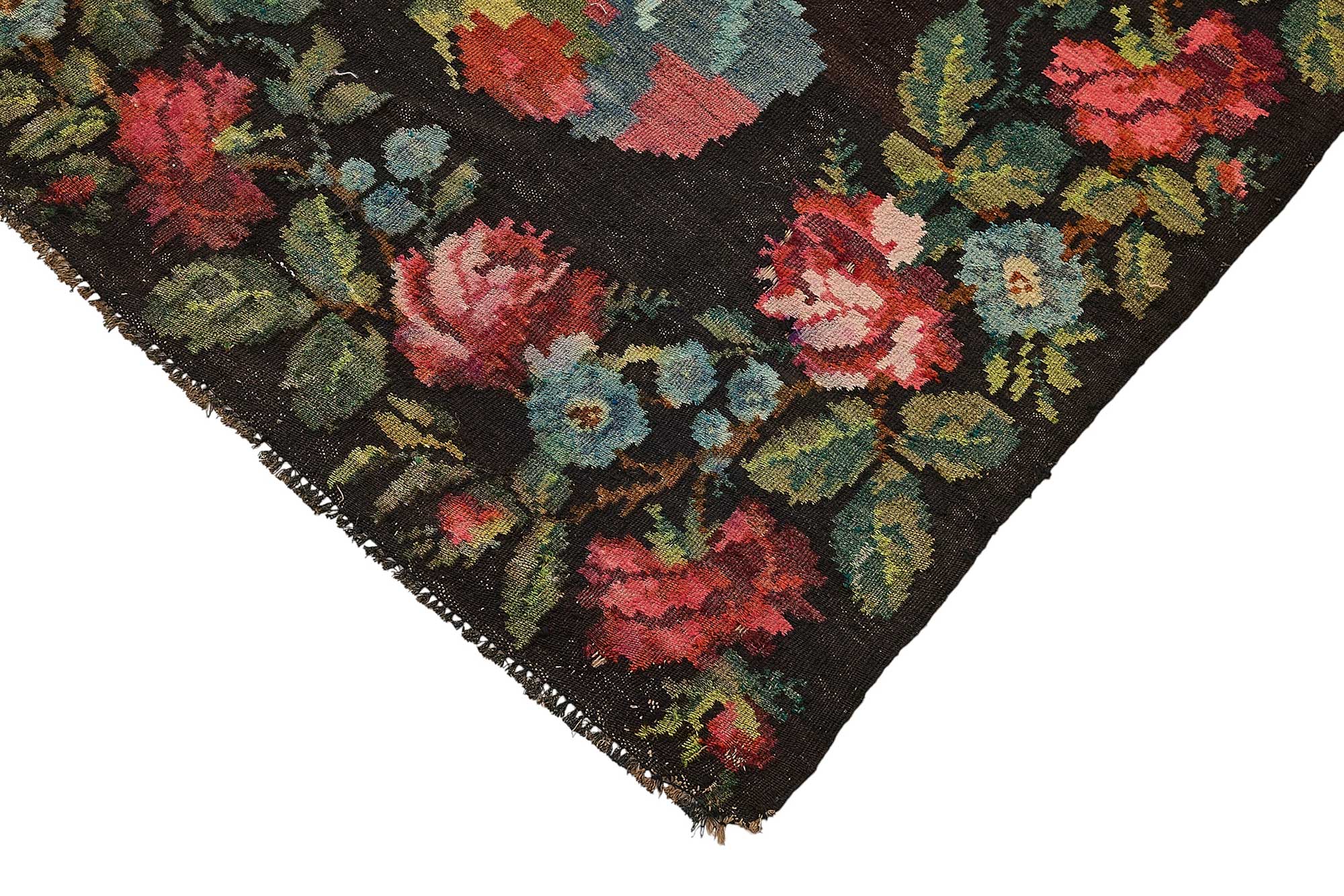 7x10 Black Vintage Moldovan Kilim Rug - 51311