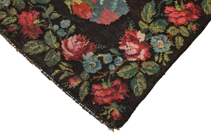 7x10 Black Vintage Moldovan Kilim Rug - 51311