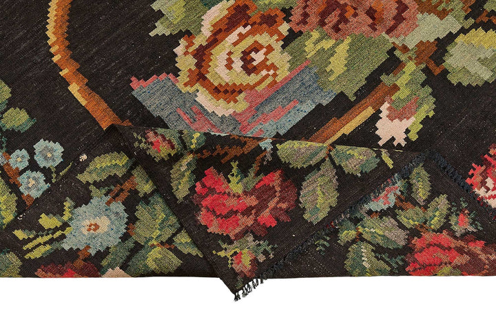 7x10 Black Vintage Moldovan Kilim Rug - 51311