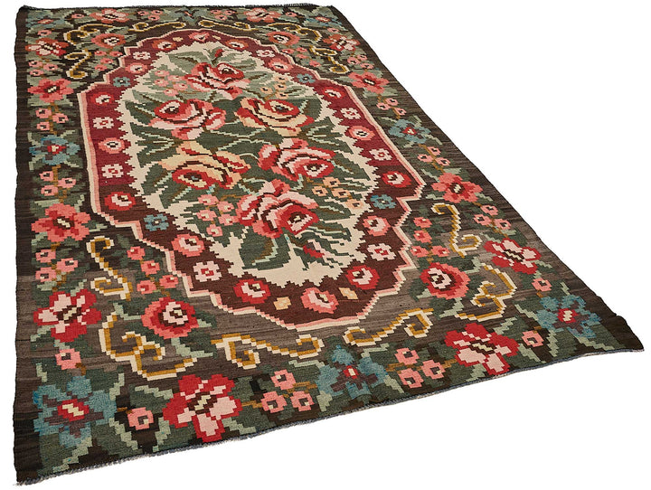 6x9 Black Vintage Moldovan Kilim Rug - 51318