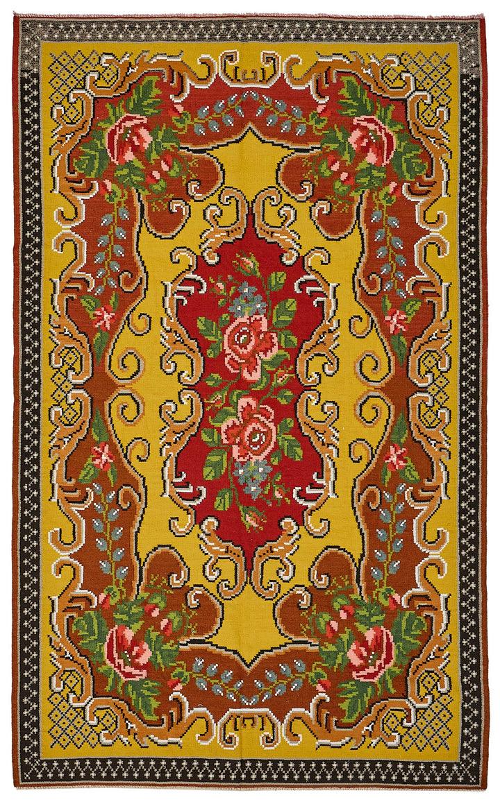 5x9 Yellow Vintage Moldovan Kilim Rug - 51319