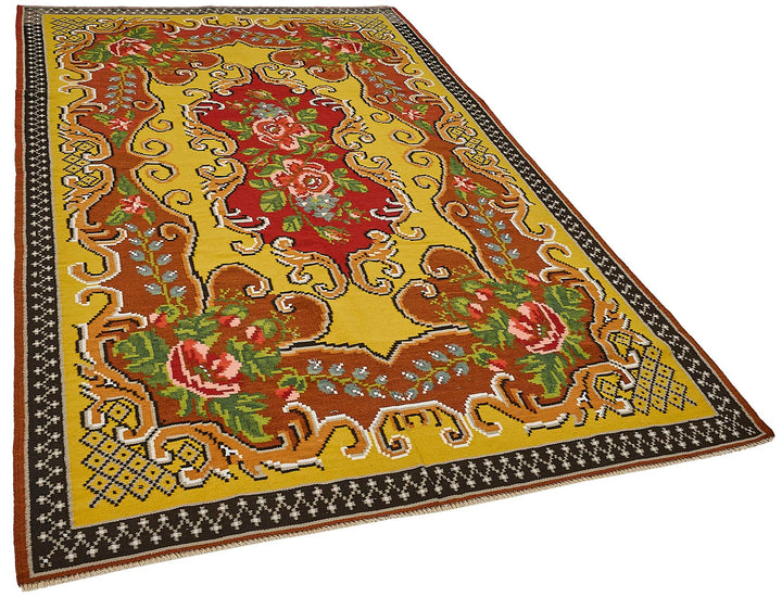 5x9 Yellow Vintage Moldovan Kilim Rug - 51319