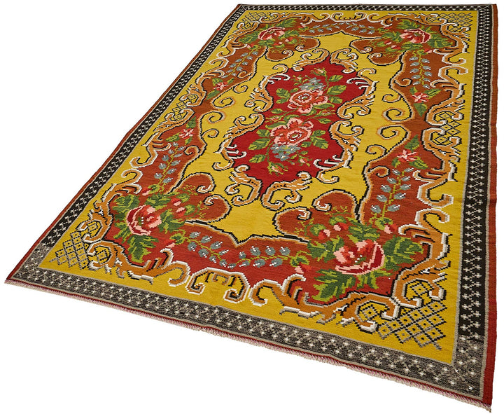 5x9 Yellow Vintage Moldovan Kilim Rug - 51319