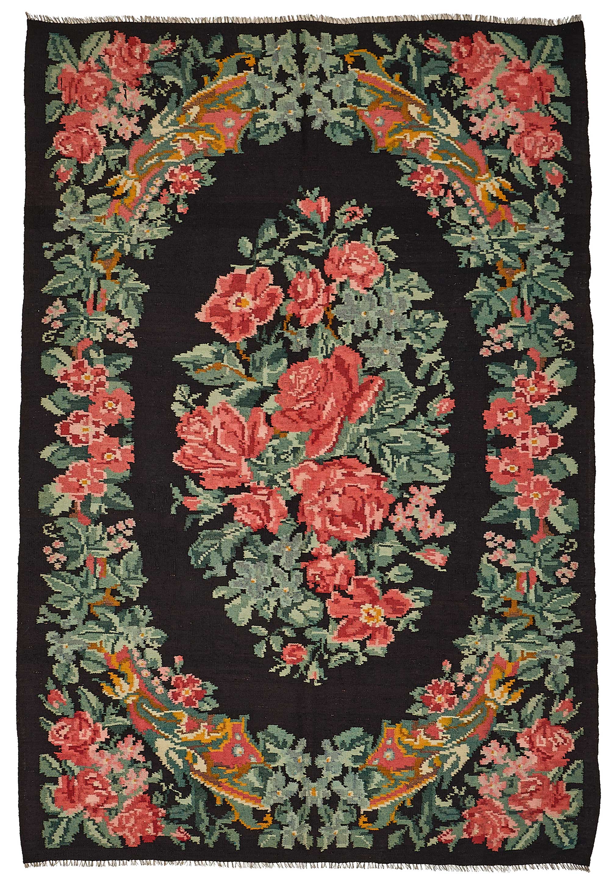6x9 Black Vintage Moldovan Kilim Rug - 51320