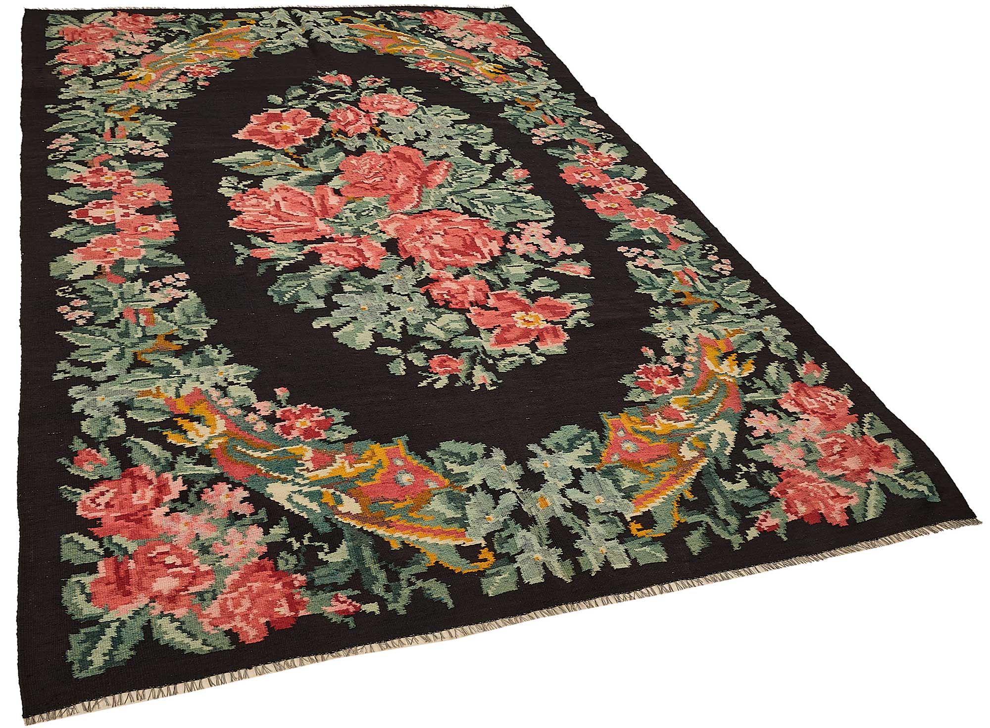 6x9 Black Vintage Moldovan Kilim Rug - 51320