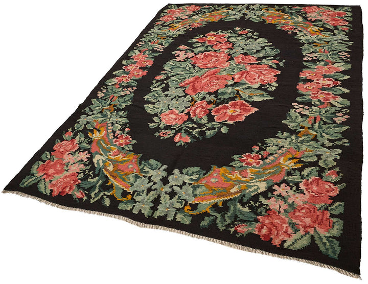 6x9 Black Vintage Moldovan Kilim Rug - 51320