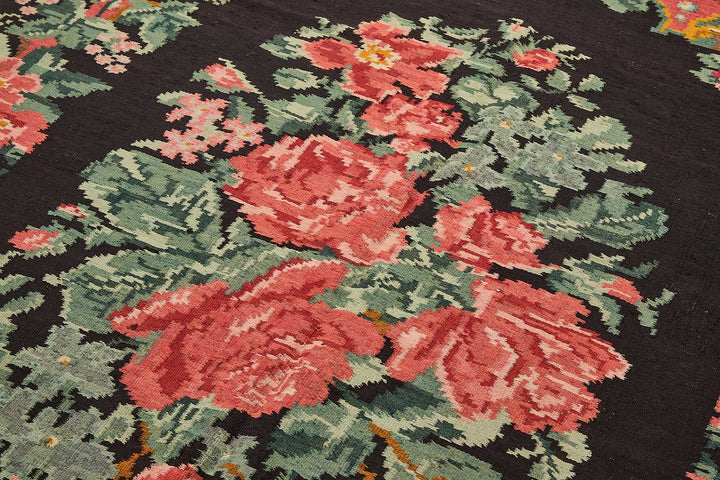 6x9 Black Vintage Moldovan Kilim Rug - 51320
