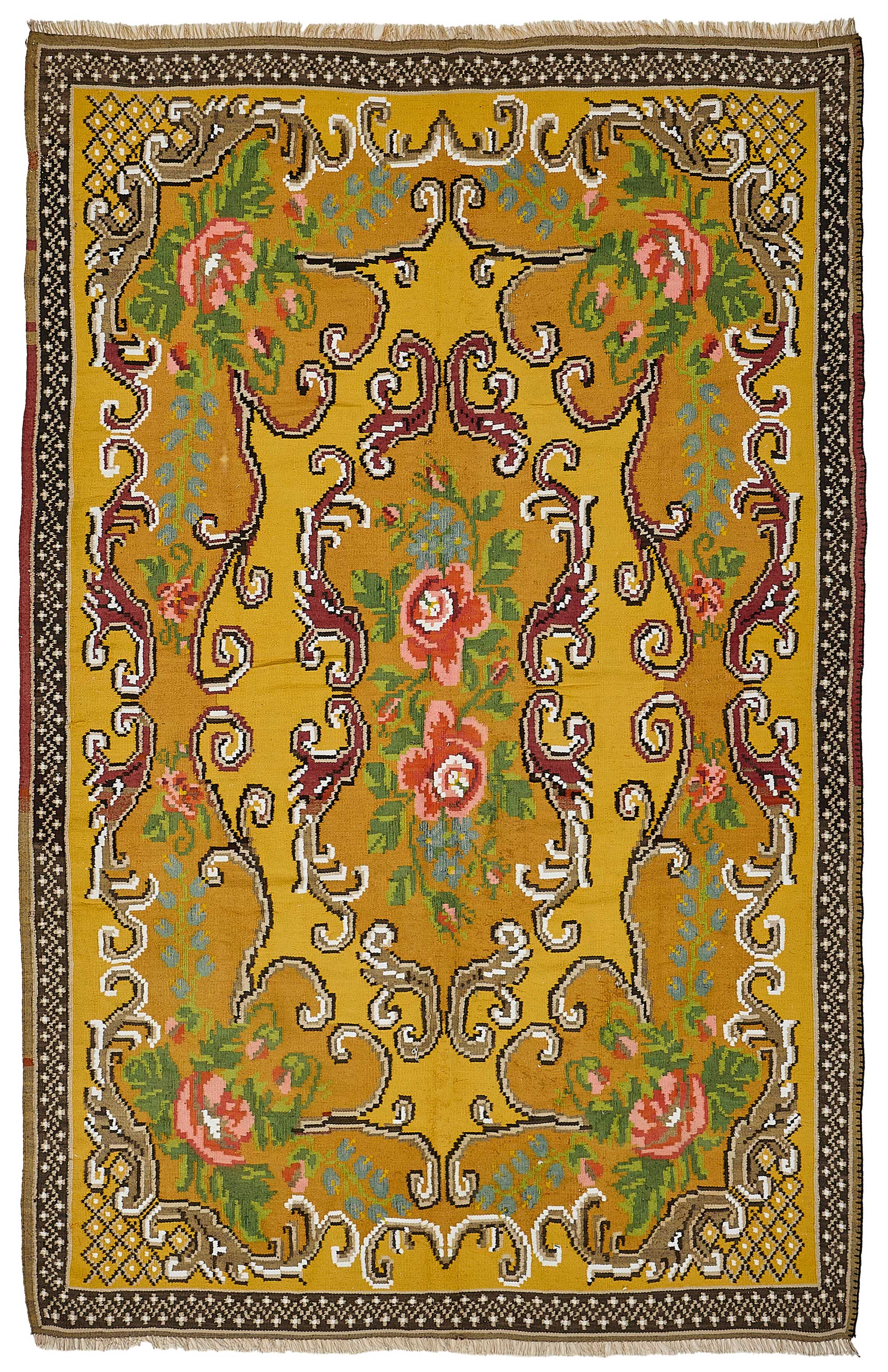 6x9 Yellow Vintage Moldovan Kilim Rug - 51321