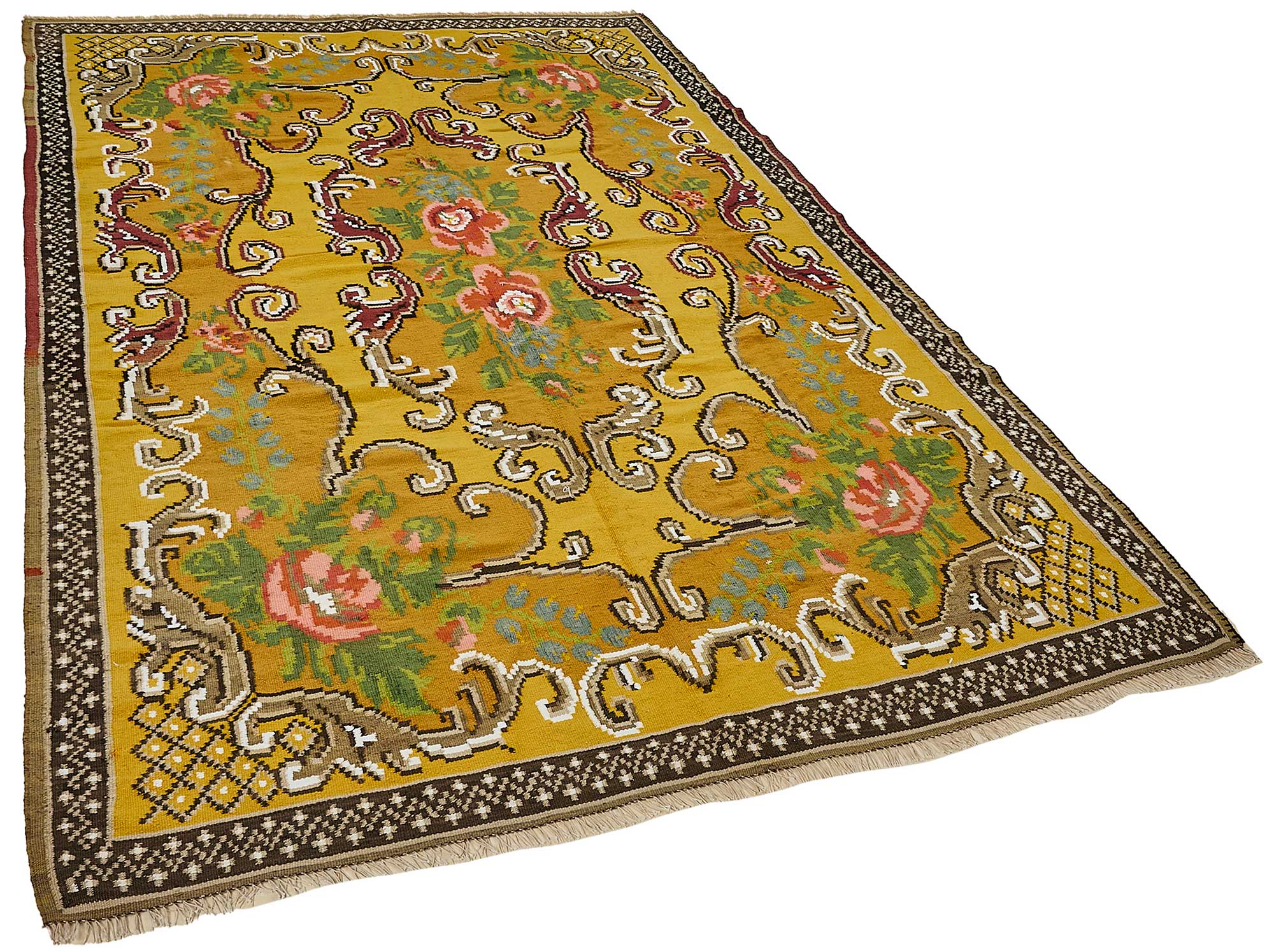 6x9 Yellow Vintage Moldovan Kilim Rug - 51321
