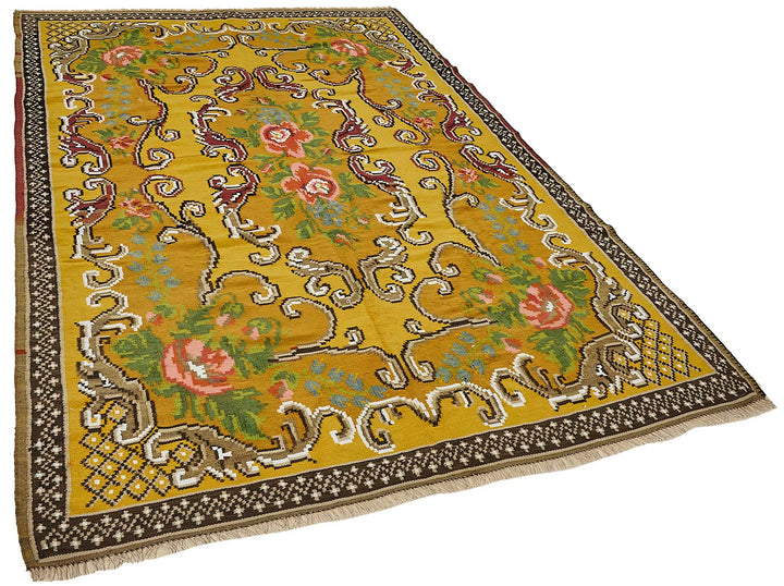 6x9 Yellow Vintage Moldovan Kilim Rug - 51321