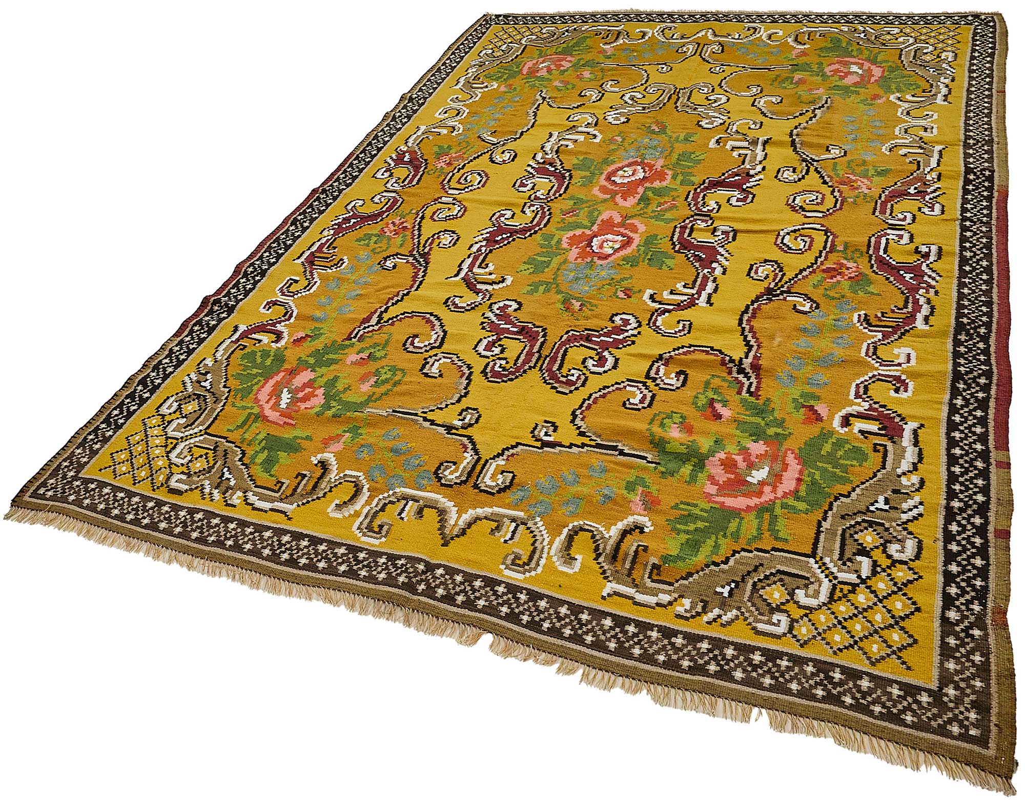 6x9 Yellow Vintage Moldovan Kilim Rug - 51321