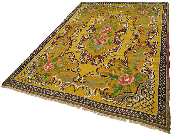 6x9 Yellow Vintage Moldovan Kilim Rug - 51321