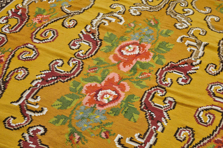 6x9 Yellow Vintage Moldovan Kilim Rug - 51321