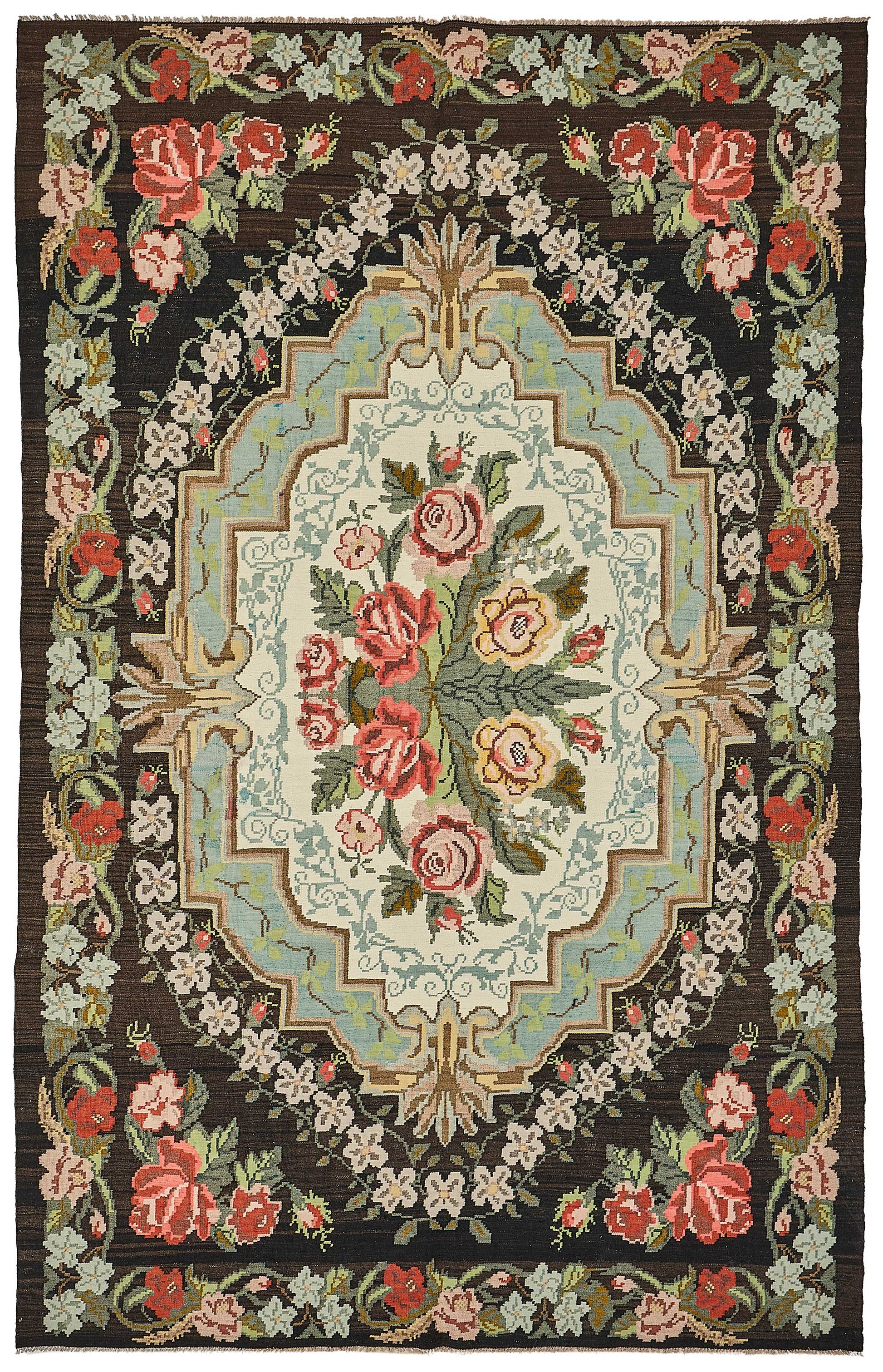 7x10 Black Vintage Moldovan Kilim Rug - 51322
