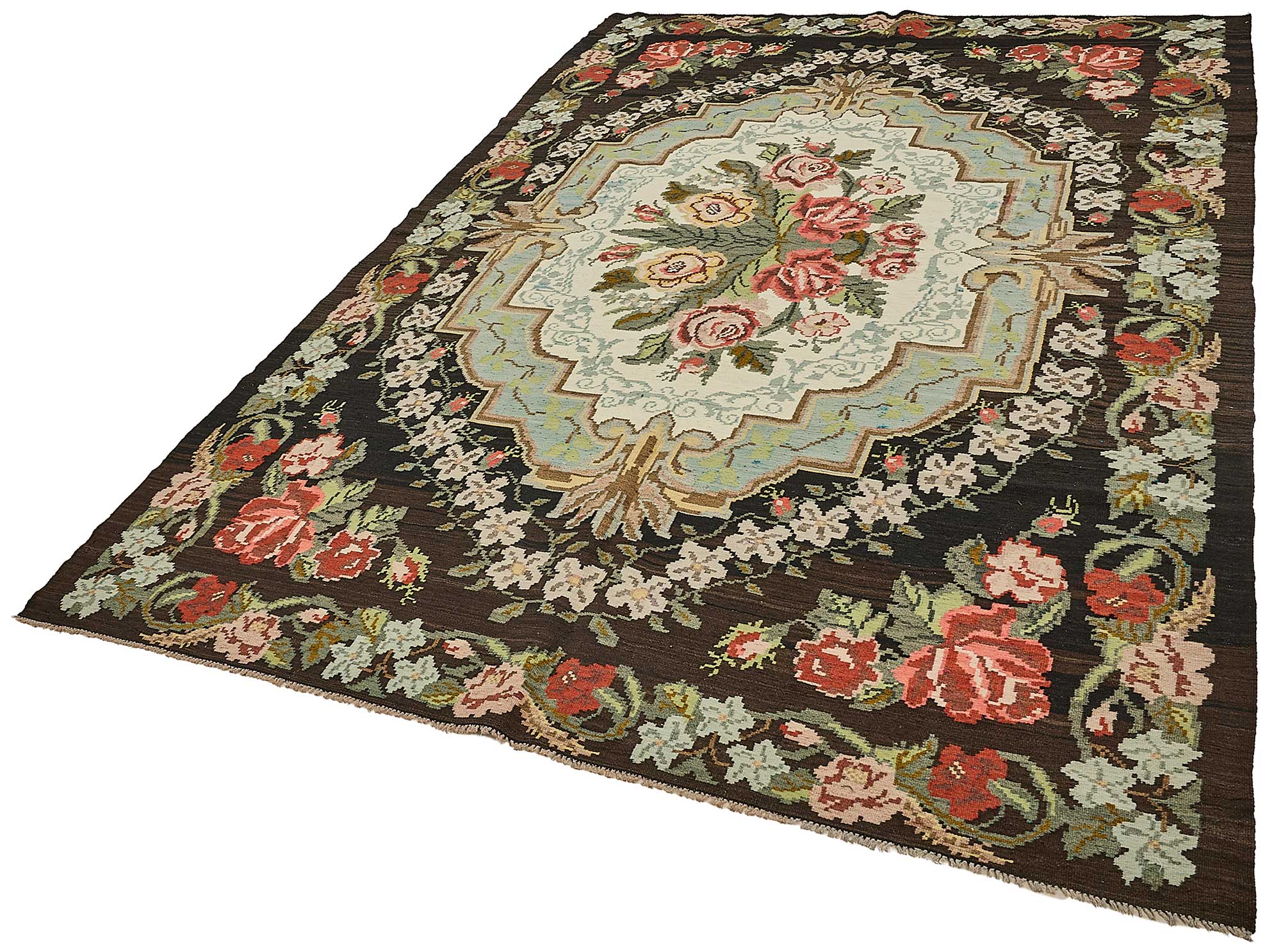 7x10 Black Vintage Moldovan Kilim Rug - 51322