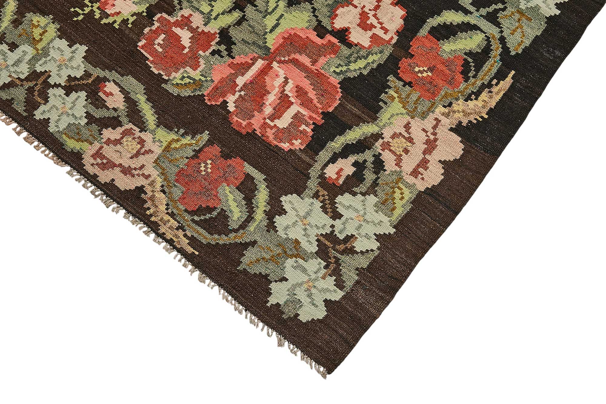 7x10 Black Vintage Moldovan Kilim Rug - 51322