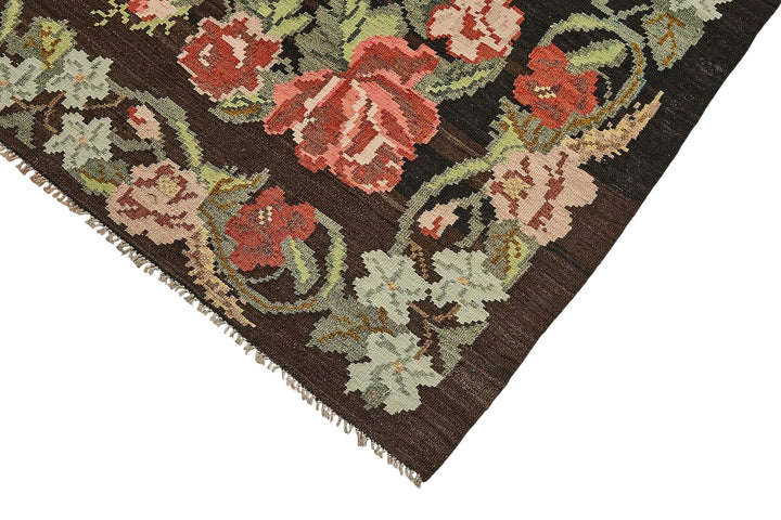 7x10 Black Vintage Moldovan Kilim Rug - 51322