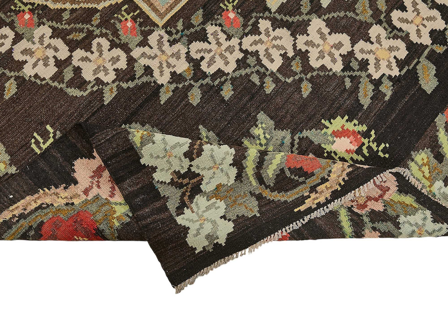 7x10 Black Vintage Moldovan Kilim Rug - 51322