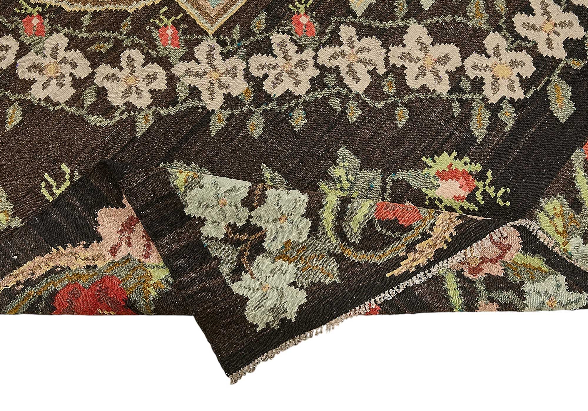 7x10 Black Vintage Moldovan Kilim Rug - 51322