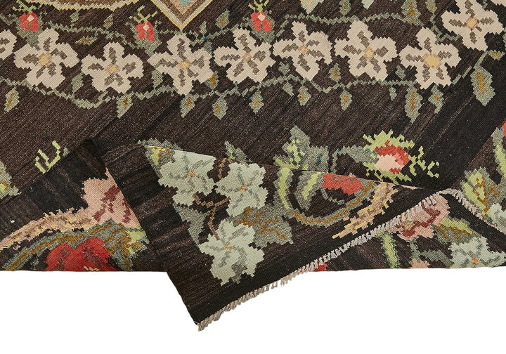 7x10 Black Vintage Moldovan Kilim Rug - 51322