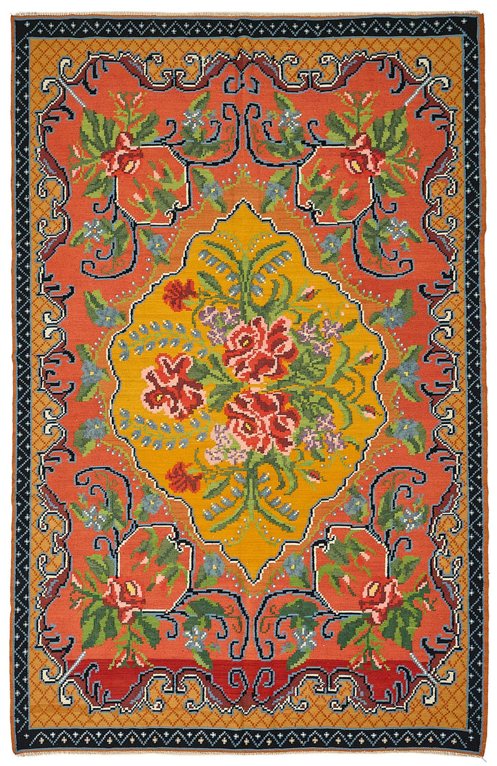 6x10 Black Vintage Moldovan Kilim Rug - 51323