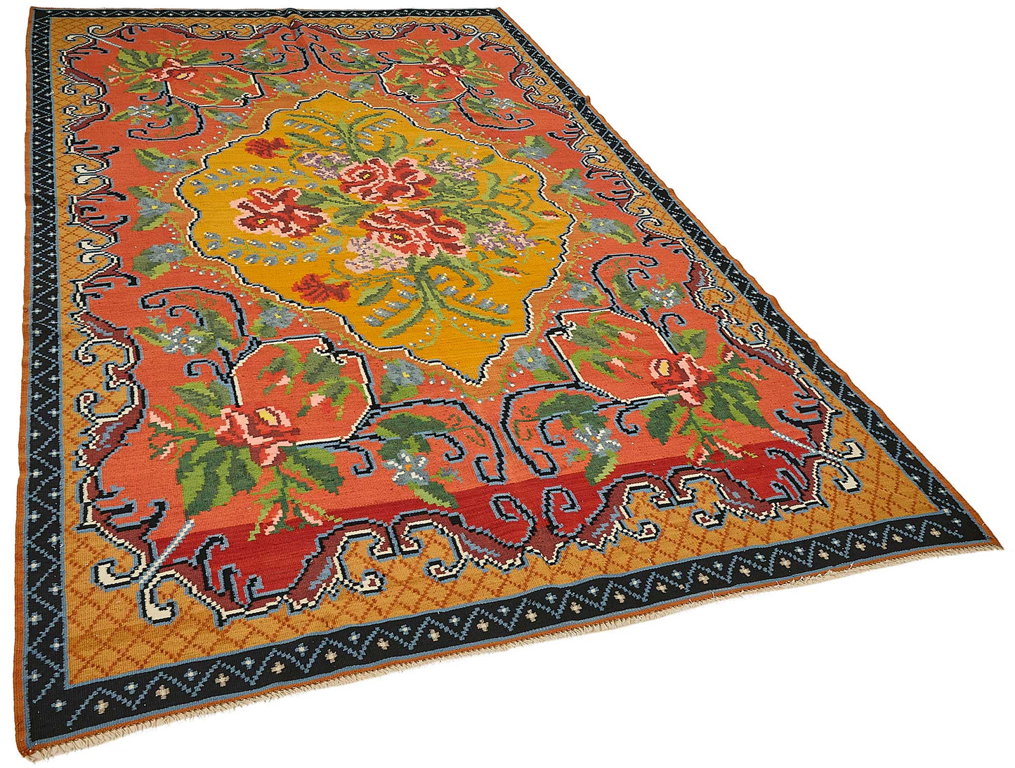 6x10 Black Vintage Moldovan Kilim Rug - 51323