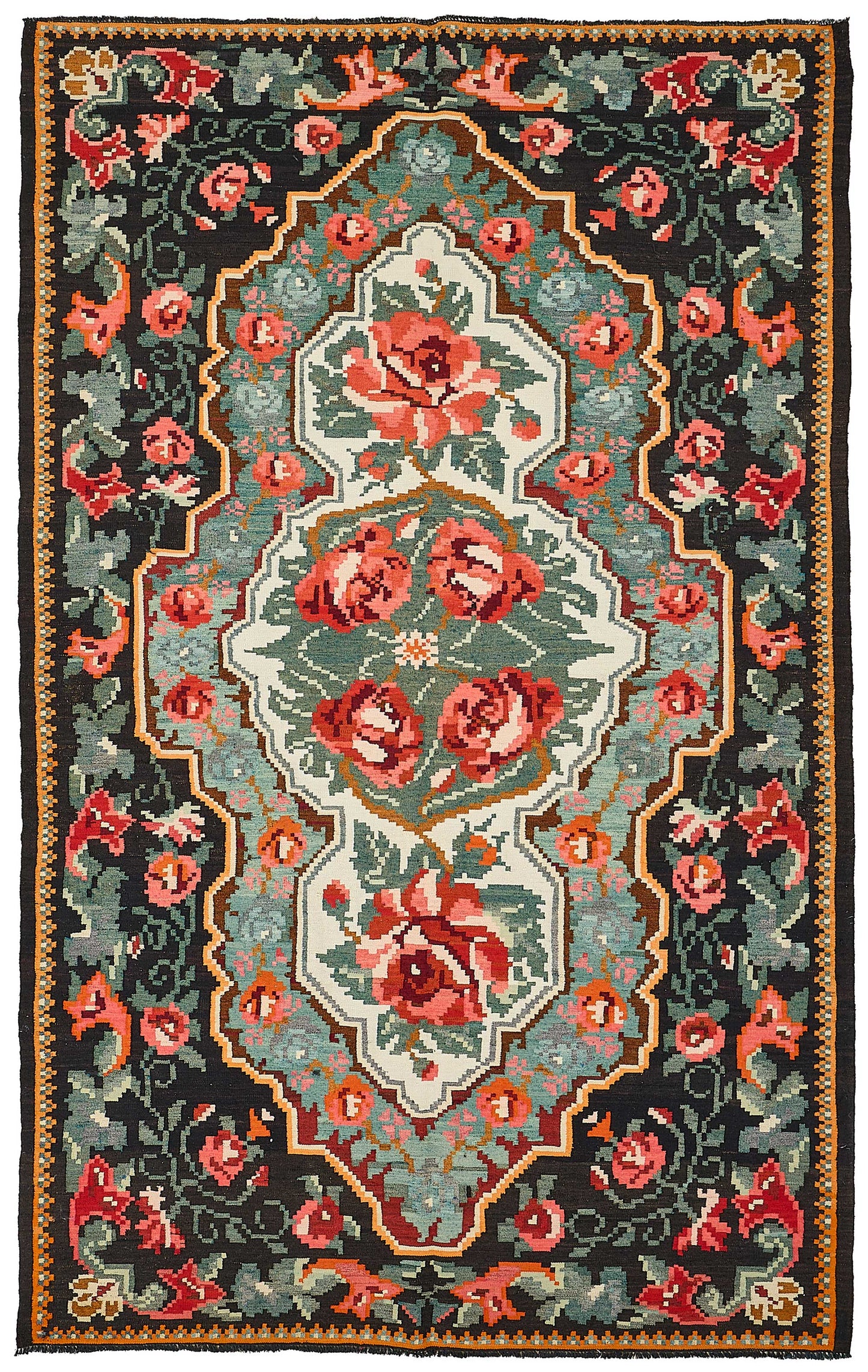 7x11 Black Vintage Moldovan Kilim Rug - 51324