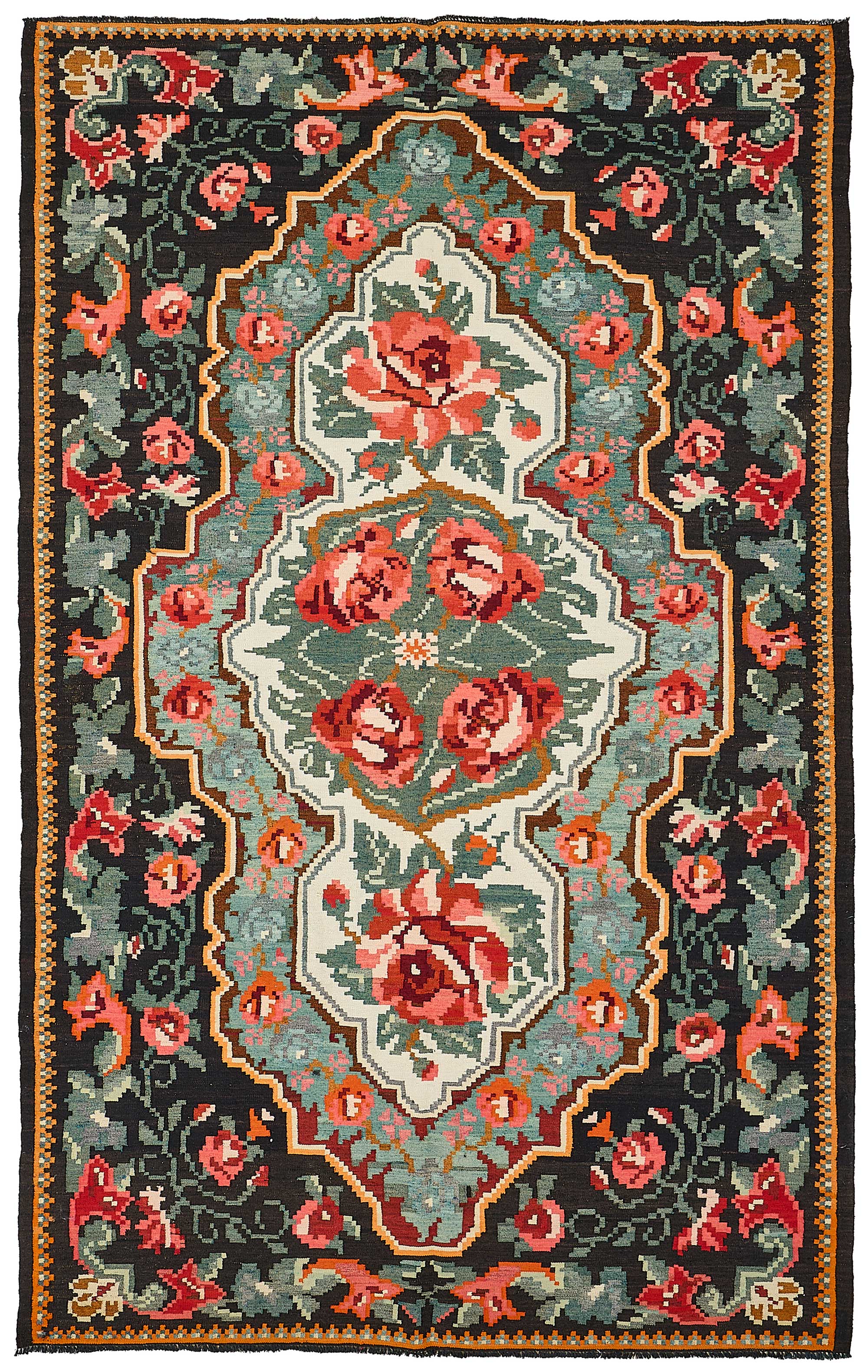 7x11 Black Vintage Moldovan Kilim Rug - 51324